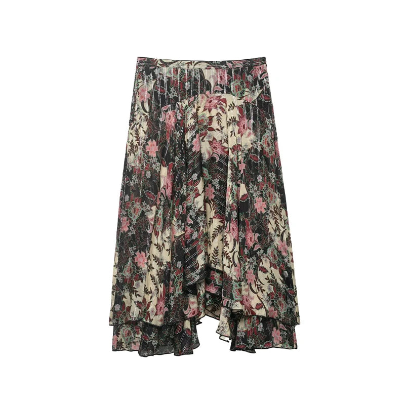 Women's Skirt 2026 New Fashion Spring Summer Floral Print Midi Skirt for Women Casual Chic Personality Female Skirt