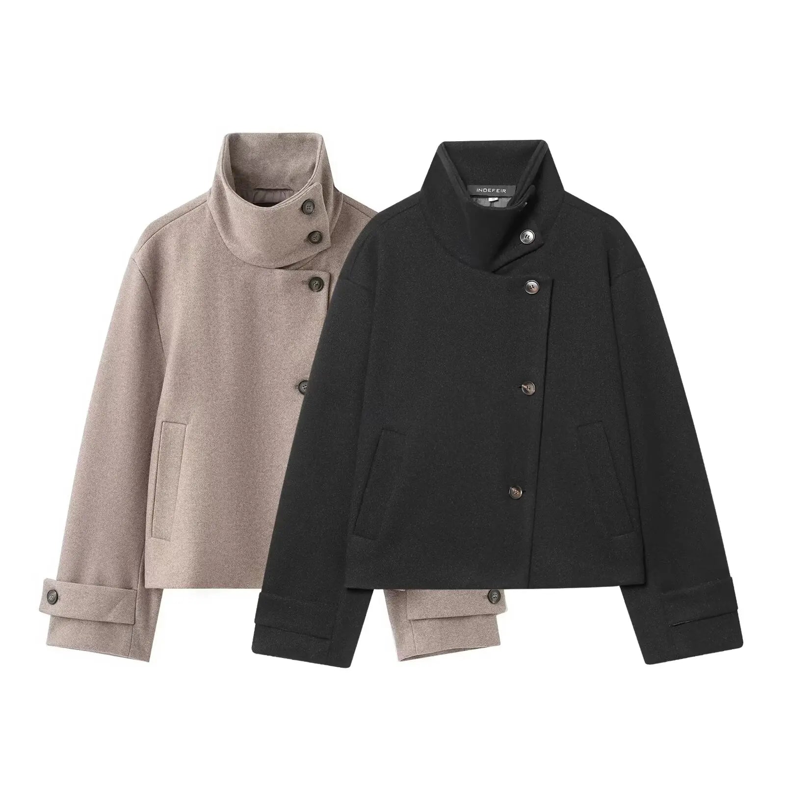 Zevity Women Vintage Stand Collar Breasted Long Sleeve Casual Woolen Coat Ladies Retro Long Sleeve Pockets Jacket Tops CT9506