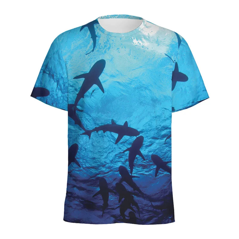 Cute Cartoon Shark 3D Printed T Shirt For Men Women Sea Animals Pattern T-Shirt Loose Short Sleeves Round Neck Tee Shirts Tops