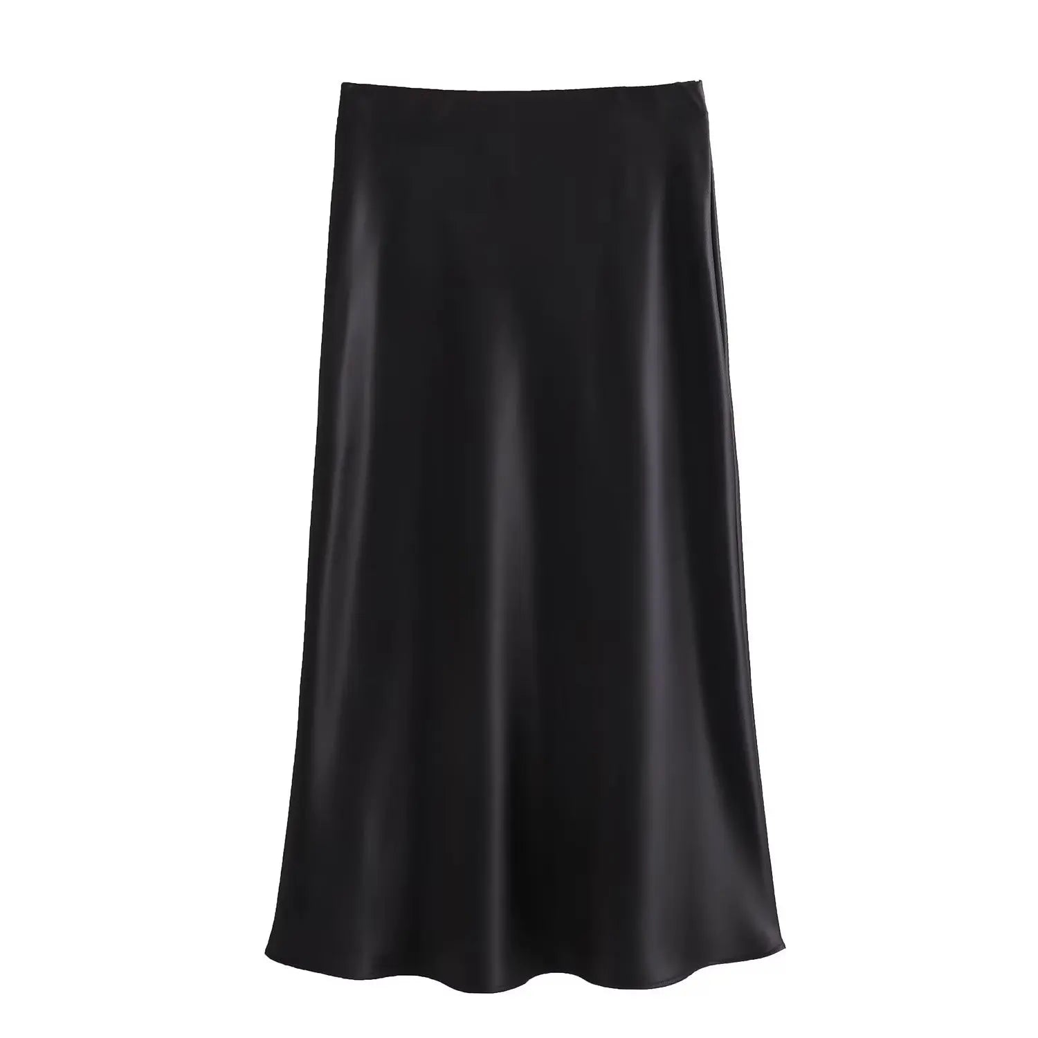 2024 New Pink Midi Skirts Women Fashion Elastic Waist Black Skirt Autumn Casual High Waist Satin Long Skirt Women's Chic Skirts