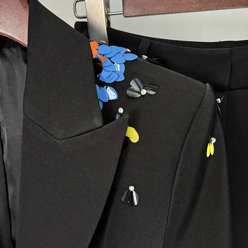 Luxury 2026 Spring Color Sequins Two Piece Matching Set Women's Full Sleeve Blazers Long Pants 2pcs Formal Occasions Suit Coats