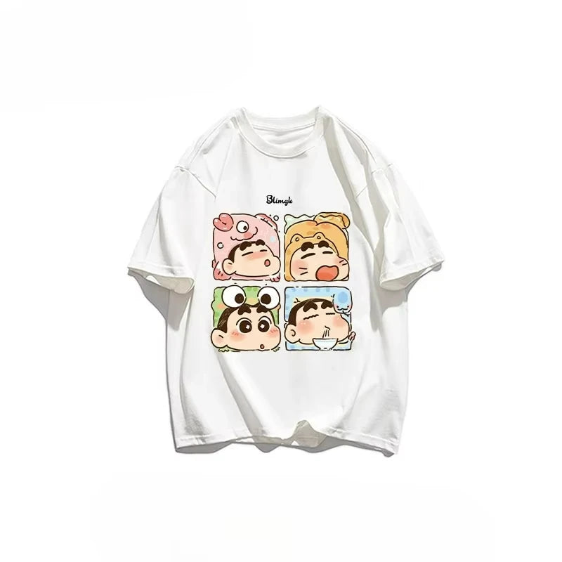 2026 New Cute Cartoon Crayon Shin-chan Pure Cotton Short Sleeve T-Shirt for Women Fashionable Trendy Style Crew Neck Fashion Top