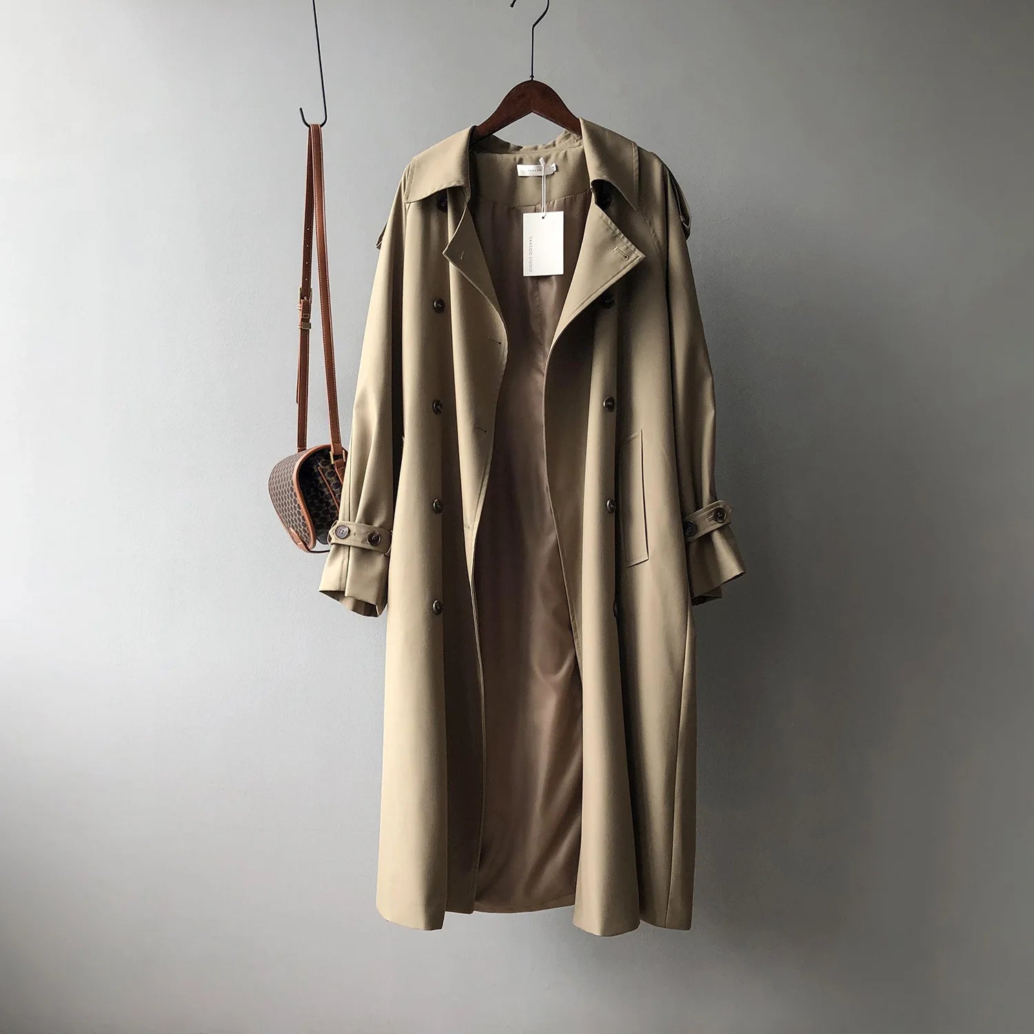 Women's Long Trench Coat, Loose Waist, Double Breasted, Casual Jacket, Spring And Autumn, Temperament Trench,