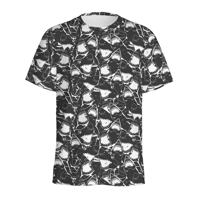 Cute Cartoon Shark 3D Printed T Shirt For Men Women Sea Animals Pattern T-Shirt Loose Short Sleeves Round Neck Tee Shirts Tops