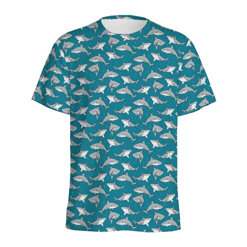 Cute Cartoon Shark 3D Printed T Shirt For Men Women Sea Animals Pattern T-Shirt Loose Short Sleeves Round Neck Tee Shirts Tops