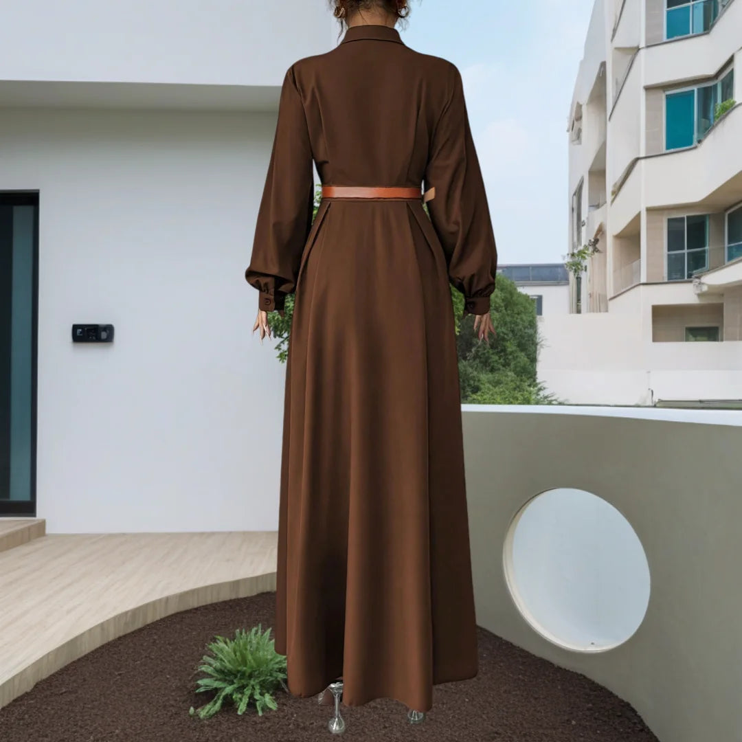 Women's Elegant Long Lantern Sleeve Office Dress Fashion Pleated A-Line Maxi Dresses Autumn 2026 Casual Long Shirt Vestidos