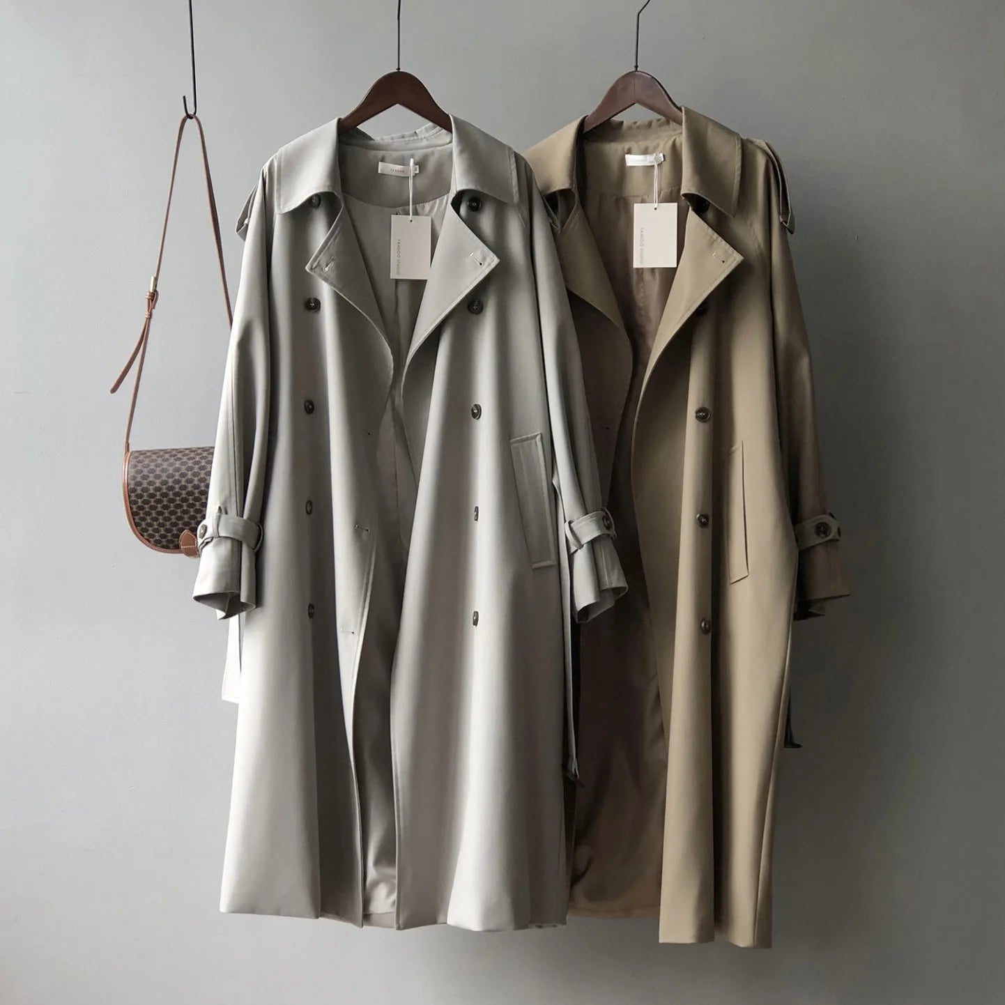 Women's Long Trench Coat, Loose Waist, Double Breasted, Casual Jacket, Spring And Autumn, Temperament Trench,