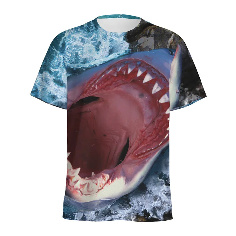 Cute Cartoon Shark 3D Printed T Shirt For Men Women Sea Animals Pattern T-Shirt Loose Short Sleeves Round Neck Tee Shirts Tops