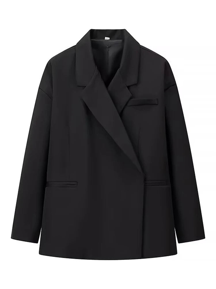 Casual Oversize Lapel Single Breasted Suit Jackets Women Chic Full-Sleeve Pocket Blazer Coat Lady High Street Commute Outerwears