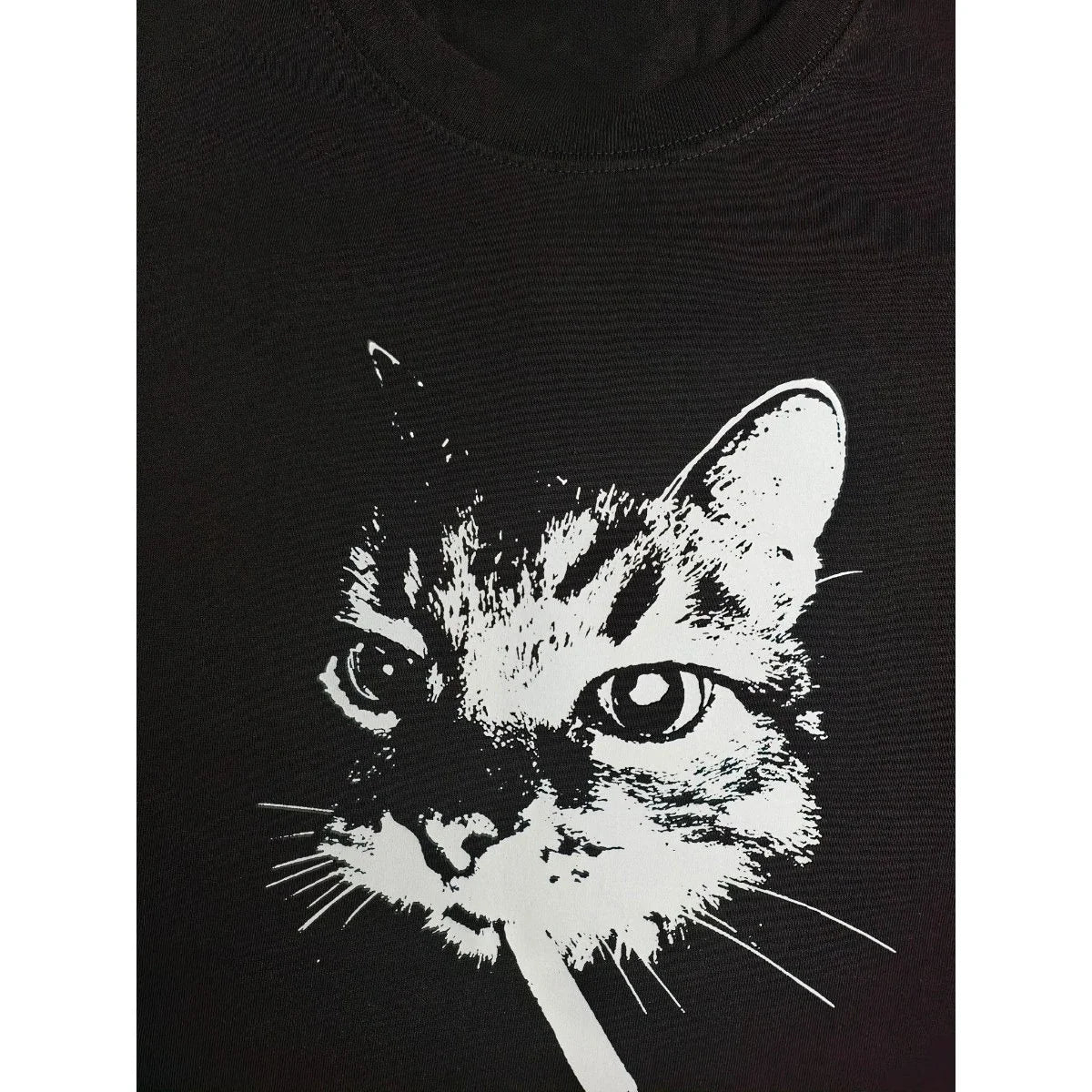 New Street Smoking Cat Retro Printed Crewneck T-shirt Women Fashion Short Sleeves Funny Cat Meme Tops Women Clothing