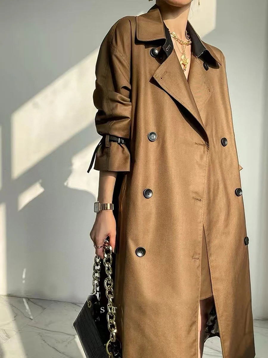 Autumn women's solid color mid-length trench coat