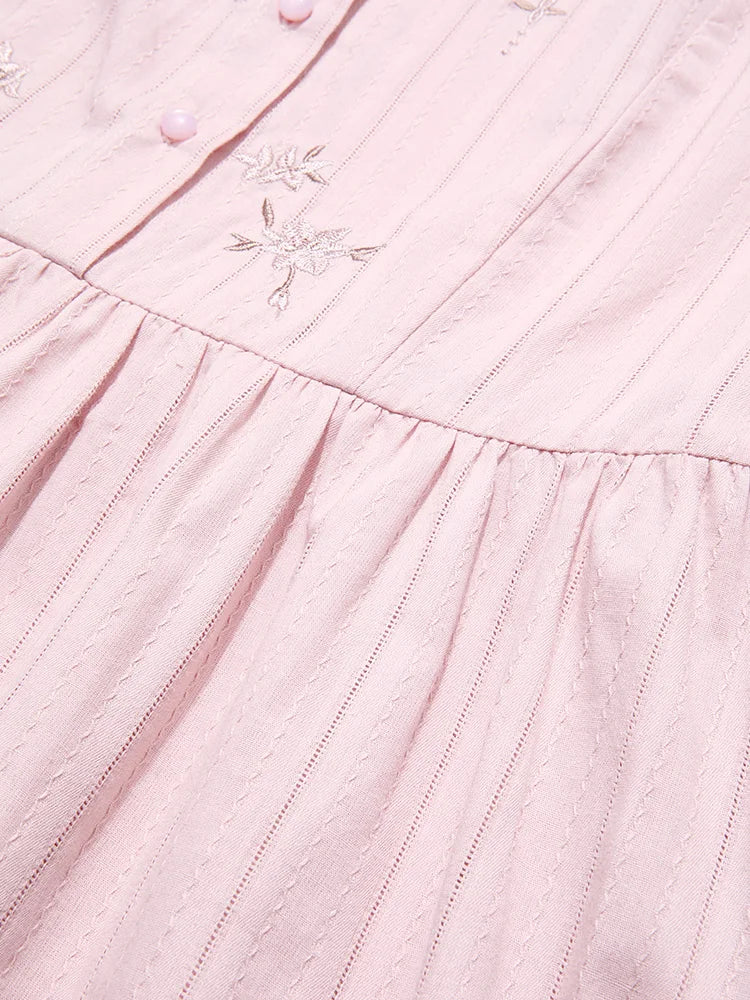 I BELIEVE YOU Women Dresses 2026 Summer Pink Embroidery Short Sleeve New Elegant Retro Slim Midi A-Line Chic Dress 2242055682