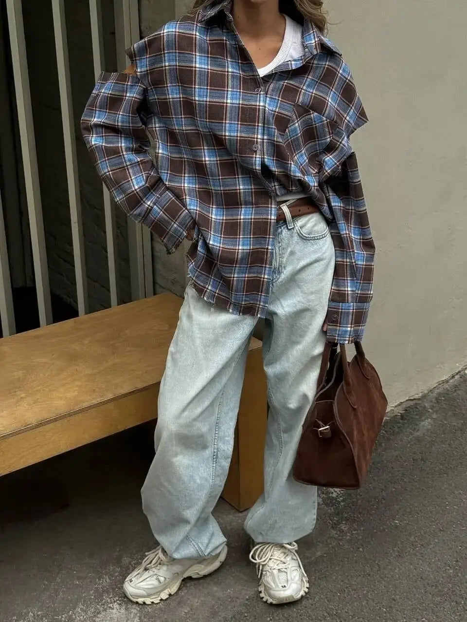 Fashion Checkered Pattern Shirt Women Elegant Lapel Long Sleeve Single Breasted Pocket Loose Tops 2026 New Chic Outerwear Shirt