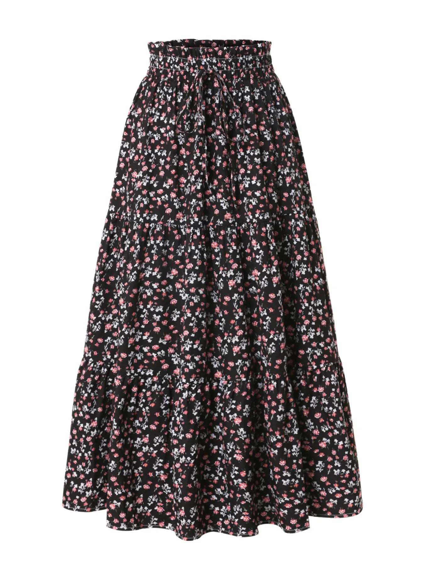 Women's Swing Pleated Floral Print Maxi Skirt Elastic High Waisted A-line Bohemian Midi Long Skirts