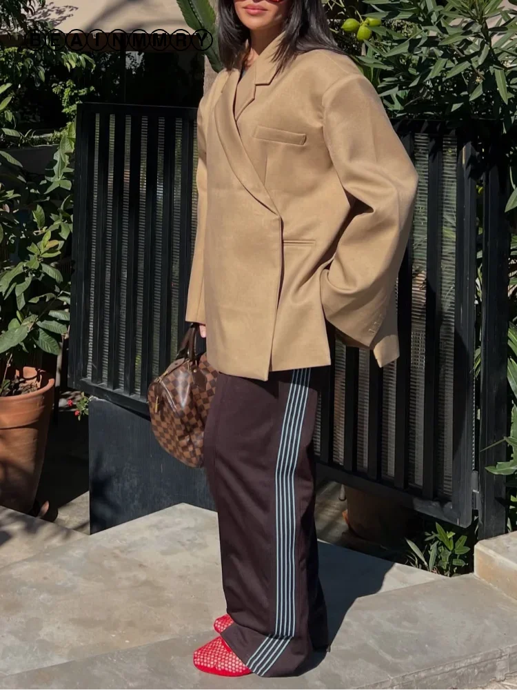 Casual Oversize Lapel Single Breasted Suit Jackets Women Chic Full-Sleeve Pocket Blazer Coat Lady High Street Commute Outerwears