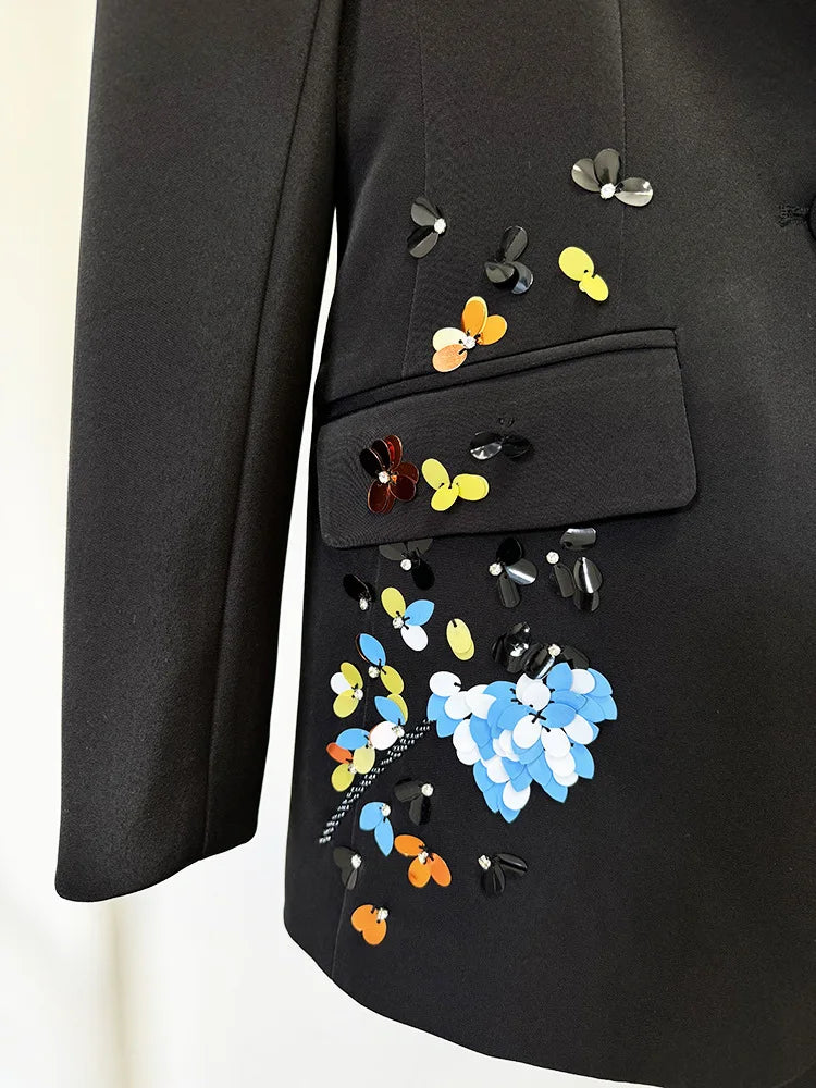 Luxury 2026 Spring Color Sequins Two Piece Matching Set Women's Full Sleeve Blazers Long Pants 2pcs Formal Occasions Suit Coats