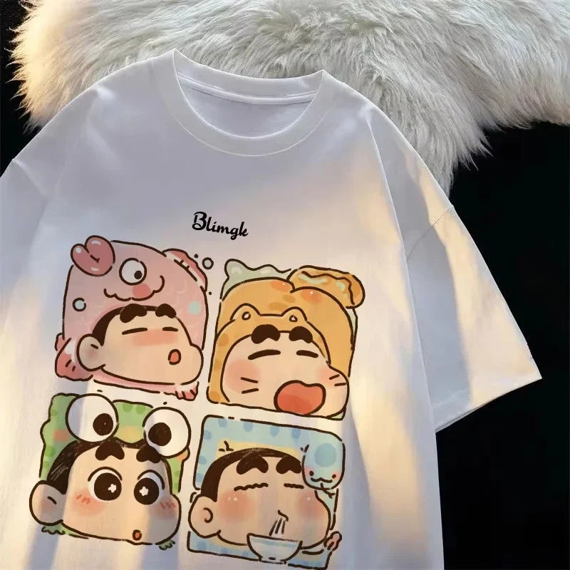 2026 New Cute Cartoon Crayon Shin-chan Pure Cotton Short Sleeve T-Shirt for Women Fashionable Trendy Style Crew Neck Fashion Top