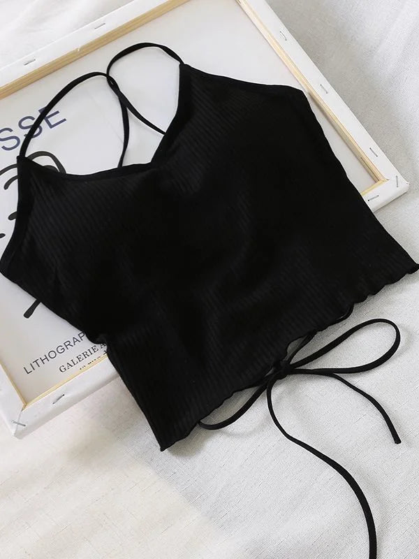 ITOOLIN Women Tops With Padded Cotton Backless Bandage Halter Y2K Tops Sexy Crop Tops Women Underwear Tops For Women Summer 2024