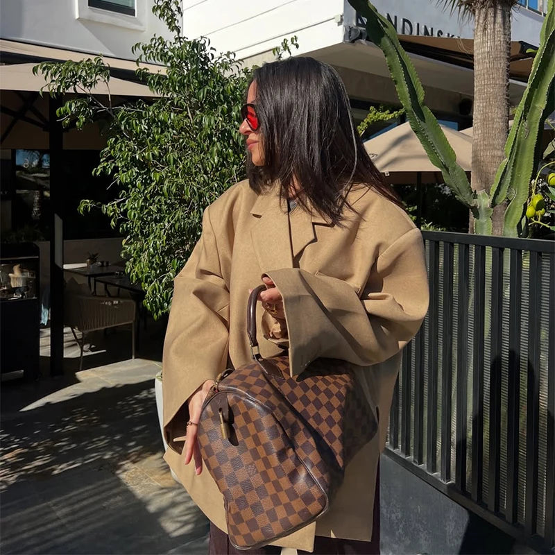 Casual Oversize Lapel Single Breasted Suit Jackets Women Chic Full-Sleeve Pocket Blazer Coat Lady High Street Commute Outerwears