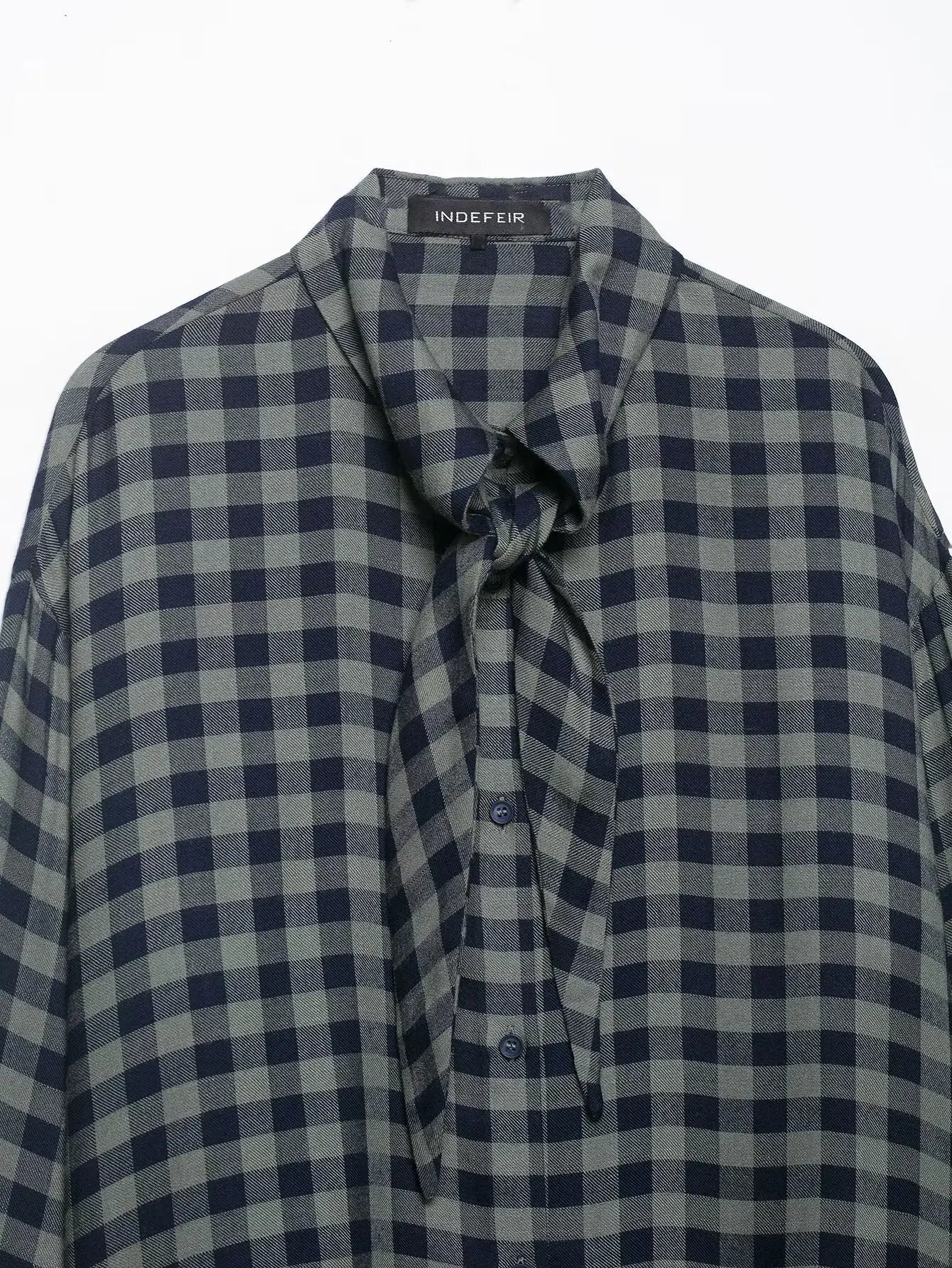 Plaid Shirts Women Loose Tie Bow Single Breasted Long Sleeve Lazy Shirt Women 2026 Spring New Boyfriend Style Streetwears Tops