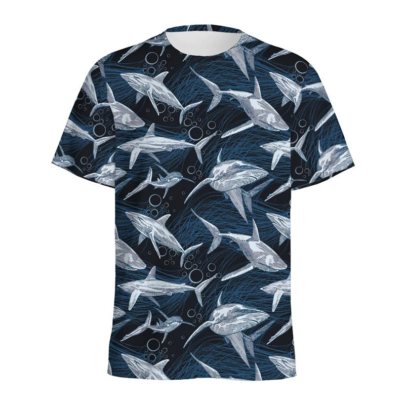 Cute Cartoon Shark 3D Printed T Shirt For Men Women Sea Animals Pattern T-Shirt Loose Short Sleeves Round Neck Tee Shirts Tops
