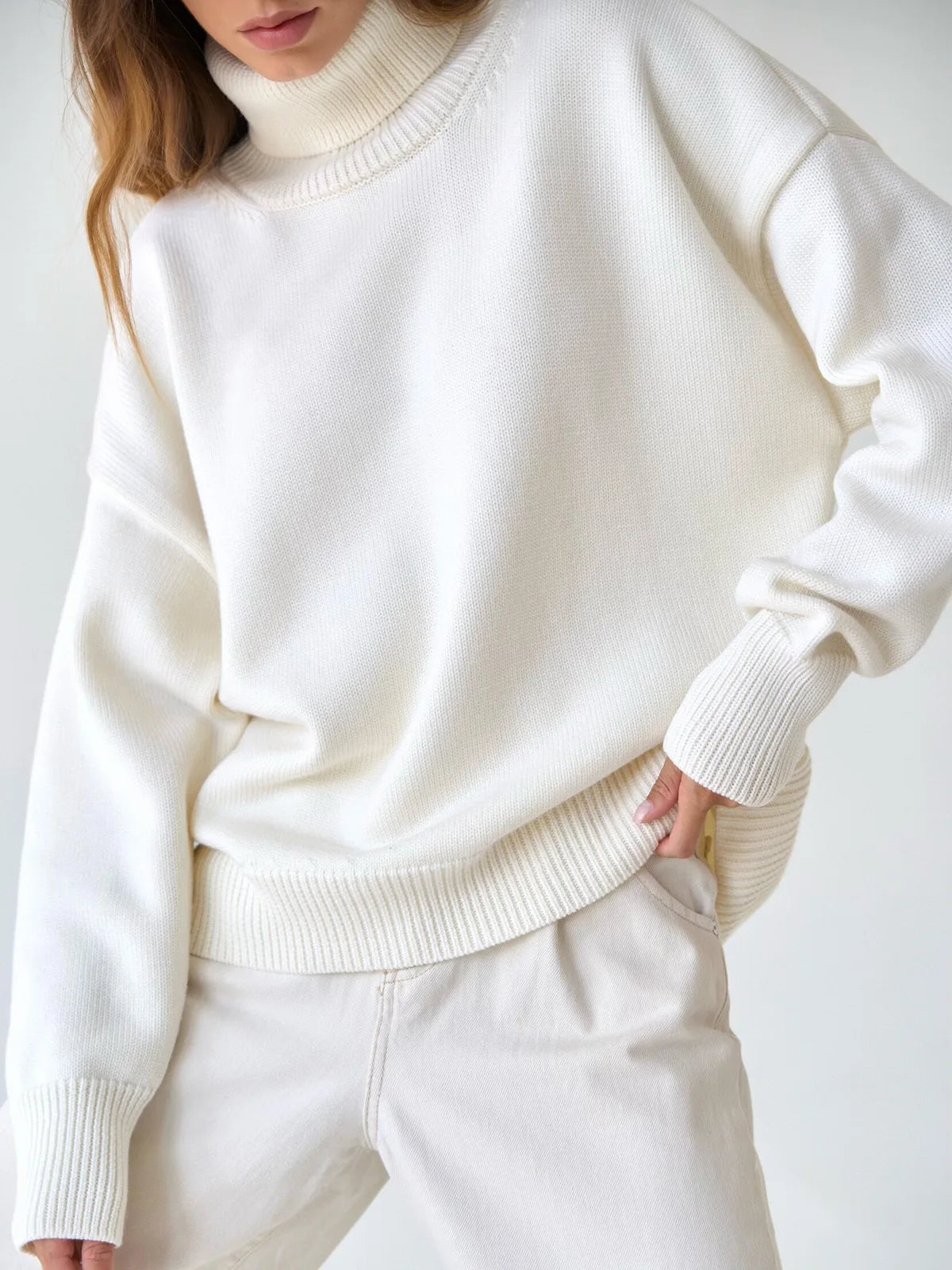 Fashion Women's Turtleneck Sweater Autumn Winter New Knit Pullover Oversized Jumper Female Loose Casual Solid White Sweater Tops