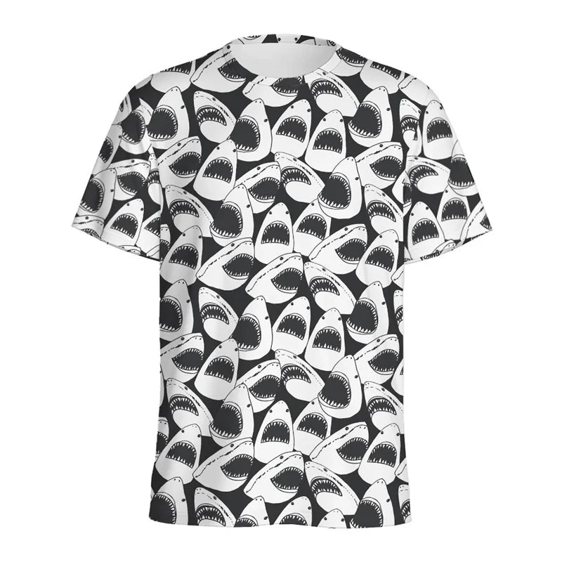 Cute Cartoon Shark 3D Printed T Shirt For Men Women Sea Animals Pattern T-Shirt Loose Short Sleeves Round Neck Tee Shirts Tops