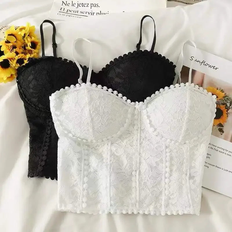 ITOOLIN Women Summer Knitted Crop Tops Lace Sexy Tank Top Casual Tops Backless Spaghetti Camis With Bra Pad For Women 2025 Sping